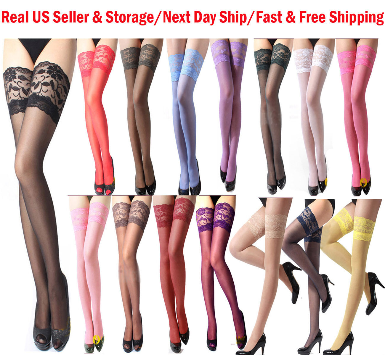 Sexy Fashion Woman 5 In/13cm Lace Top Thigh-highs Stockings Pantyhose-15 Colors