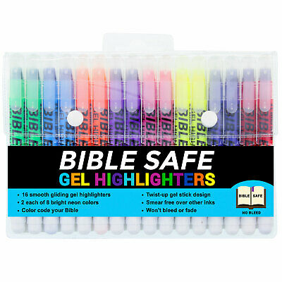 16 Bible Safe Gel Highlighters, 2 Sets 8 Bright Neon Colors, Yellow, Pink, Blue