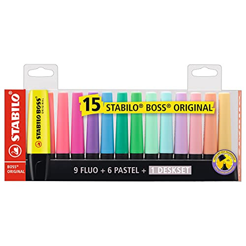 Stabilo Boss Original Highlighter Deskset Of 15 Assorted Colours - Limited