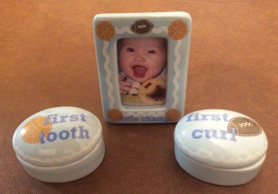 My First Tooth And Curl Keepsake Oval Boxes And Little Champ Picture Frame