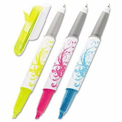 Post-it Flag Highlighter And Pen, White Graphic Barrel, Assorted (mmm691hlp3)