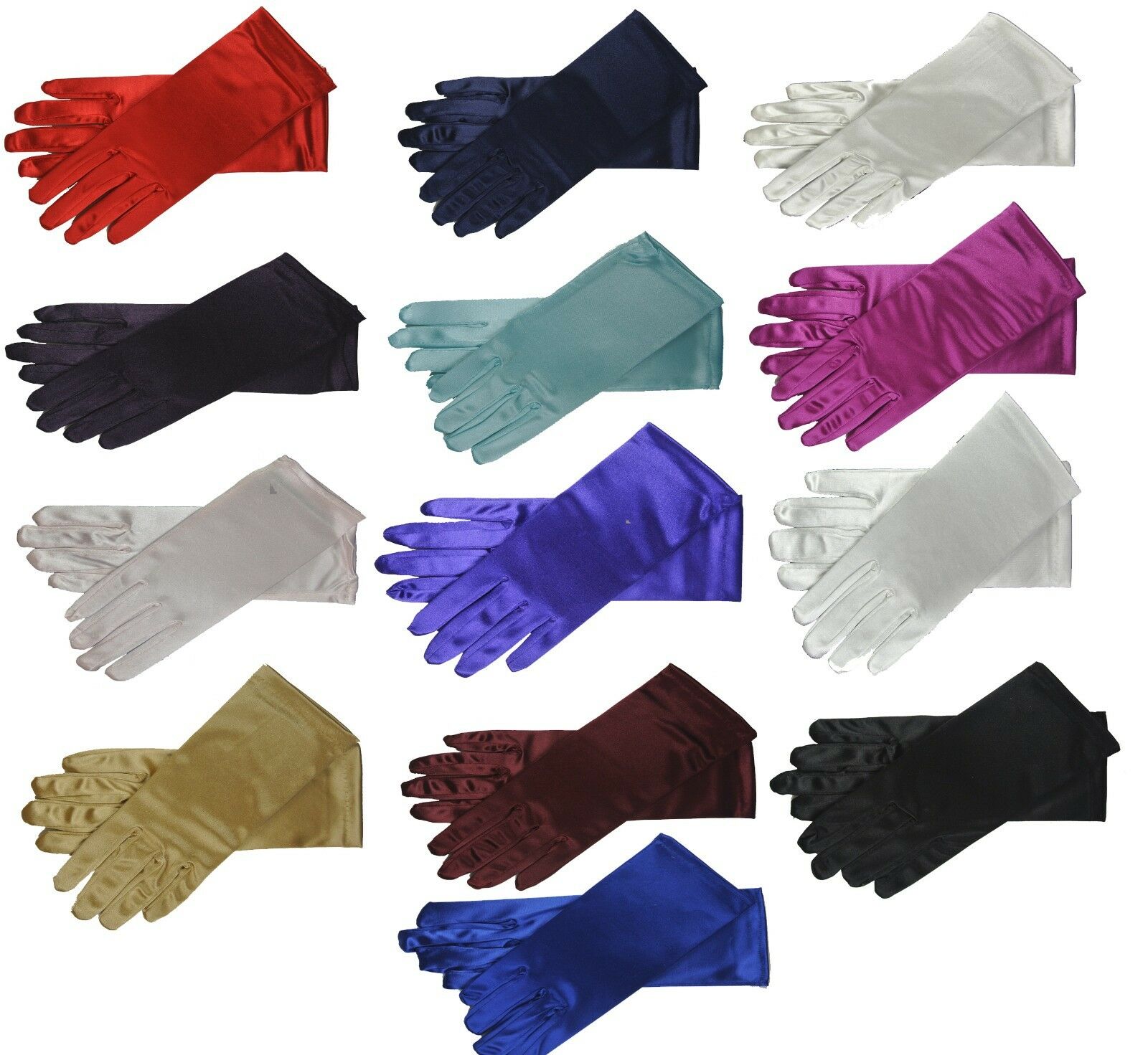 9" Wrist Length Stretch Satin Gloves For Wedding Bridal Prom Formal 14 Colors