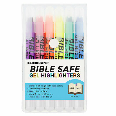 6 Bible Safe Gel Highlighters, Bright Neon Colors Yellow, Orange Pink Green Blue
