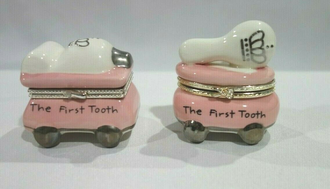 Mud Pie 2pc Set Baby Girl Princess First Curl & First Tooth Ceramic Keepsake Box