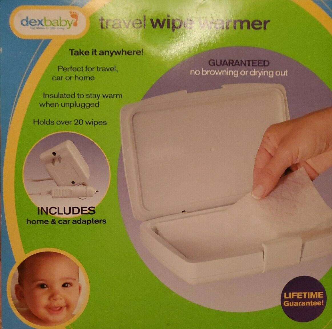 Dexbaby Travel Wipe Warmer Includes Home&car Adaptors Take It Anywhere. Wwtht-01
