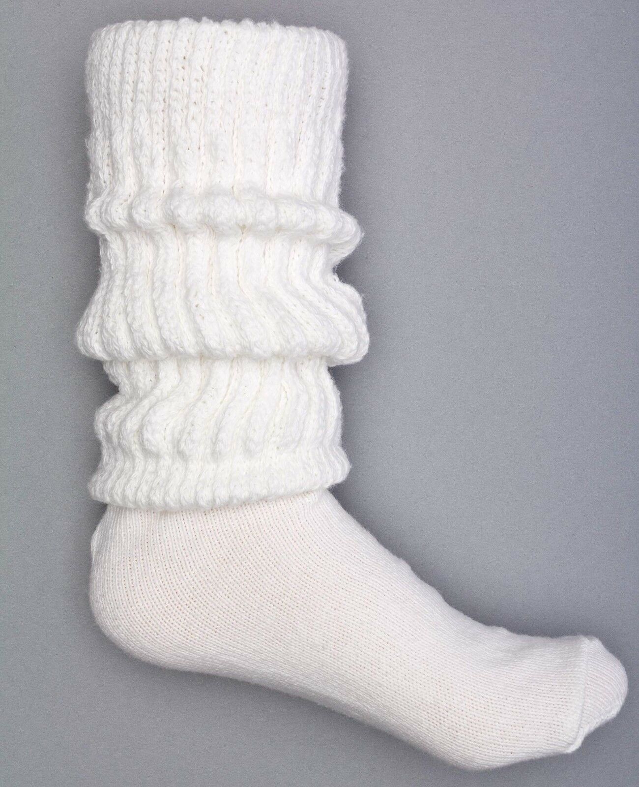 6 Pairs Women's Knee High White Soft Slouch Socks Made In Usa