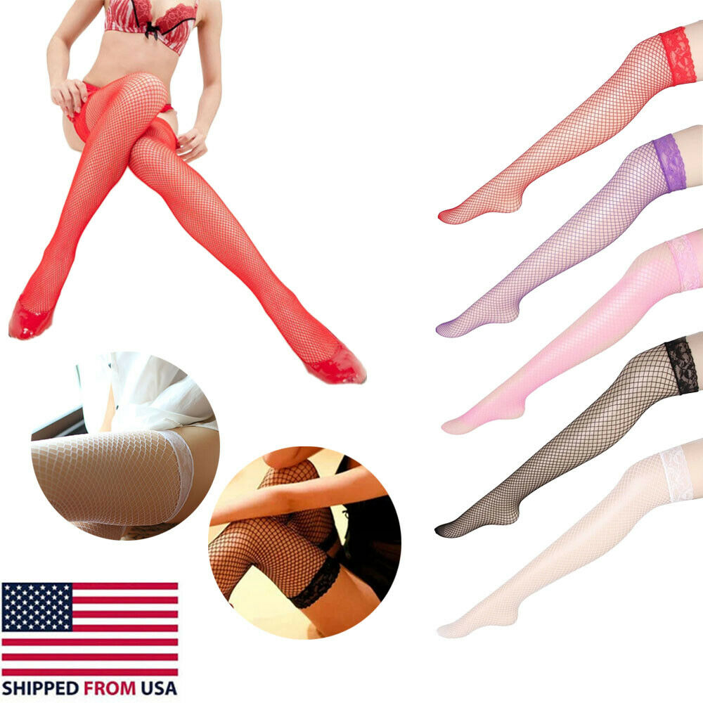 Women Stockings Mesh Sexy Socks Fishnet Thigh High Lace Top Hosiery Hot Tights