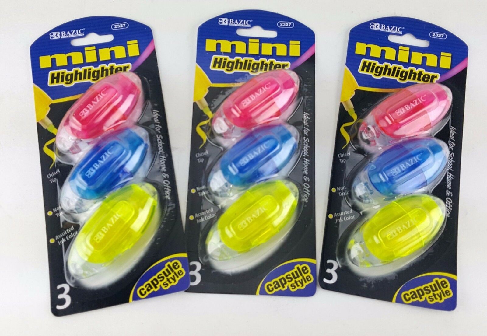 9 Pack Lot Mini High Lighter Hi Light Pink Blue Yellow Chisel Tip Highlighter