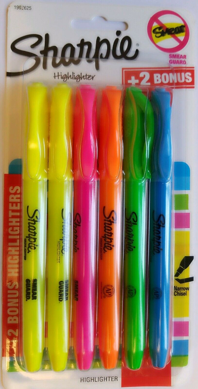 Sharpie Highlighter Pens W Pocket Clip Smear Guard Narrow Chisel Tip 5 Colors