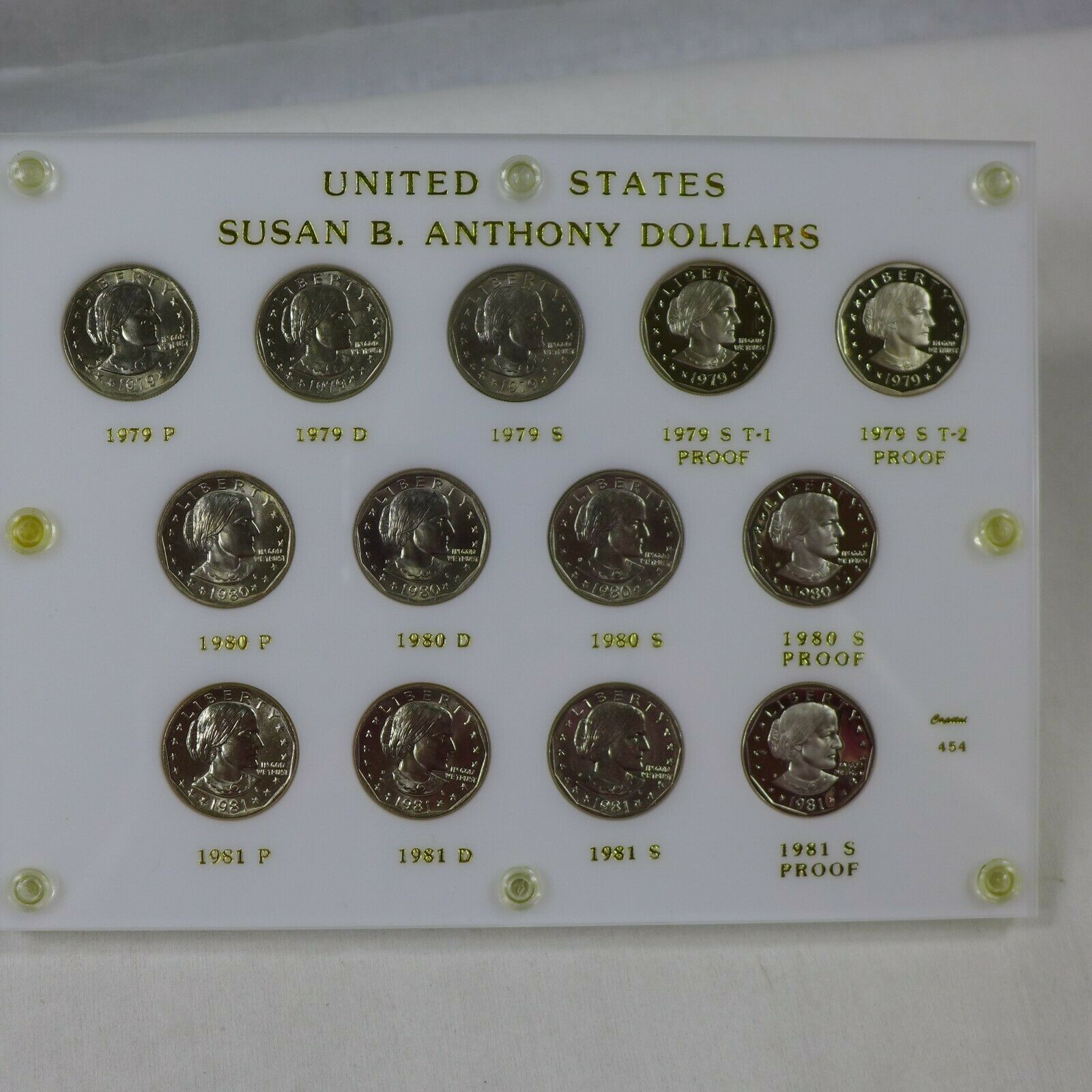 Susan B Anthony Dollars  13-coin Set Capital Plastics Holder  W/ 1979 Clear S