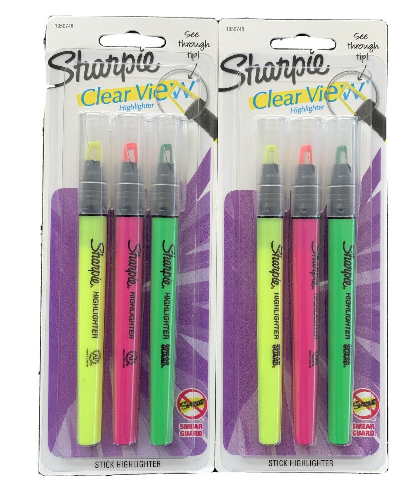 Sharpie Clear View Highlighter Lot Of 2 Narrow Chisel Tip Assorted Colors 3 Pack